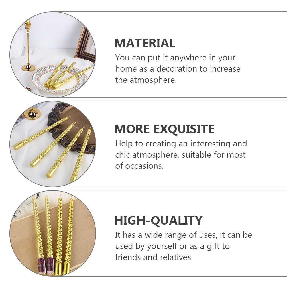 4 Pcs Golden Long Spiral Candles Wax Pillar Home Decor Birthday Party Wedding Anniversary Baby Shower Bridal Spiral Taper