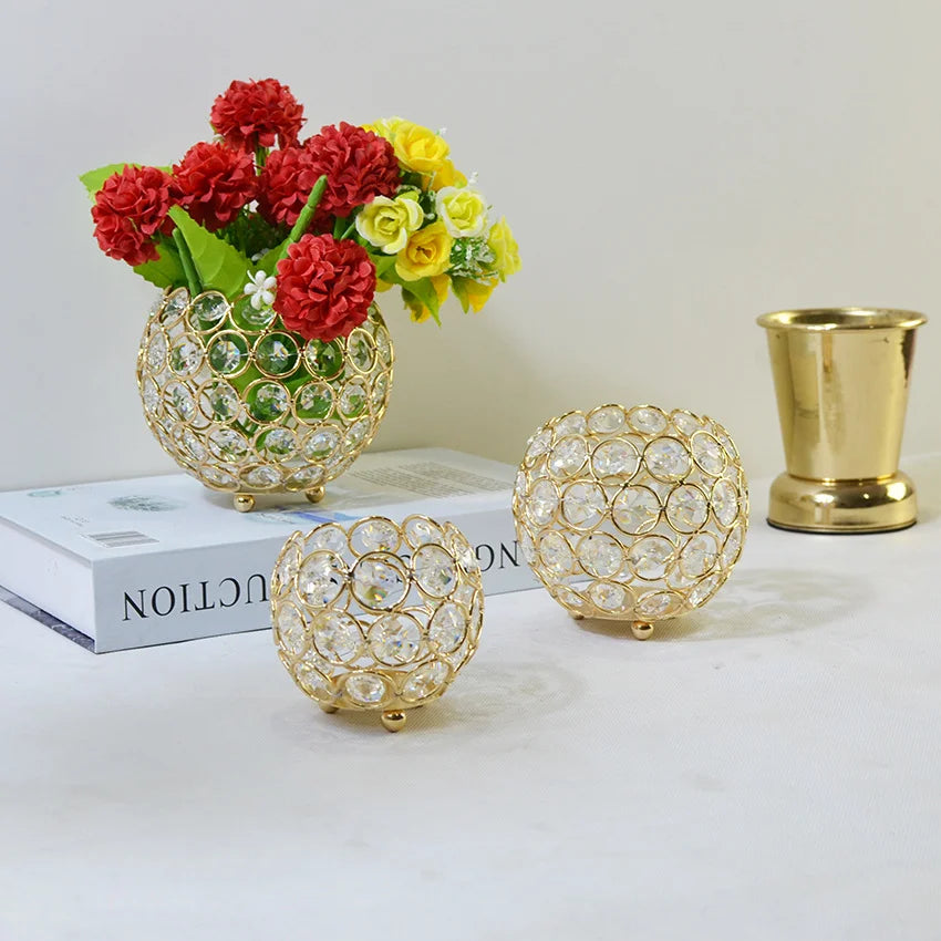 Gold Crystal Candle Holder Table Decorations for Honey Candles Holders Weddings Decoration Tea lights Holder Bases for Candle