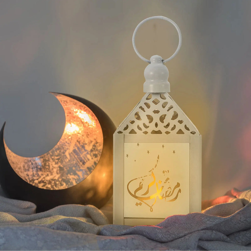 1Pcs Iron Art Eid Lantern Ramadan LED Light Decorative Lamp Hanging Muslim Festival Indoor Outdoor Party Decoration