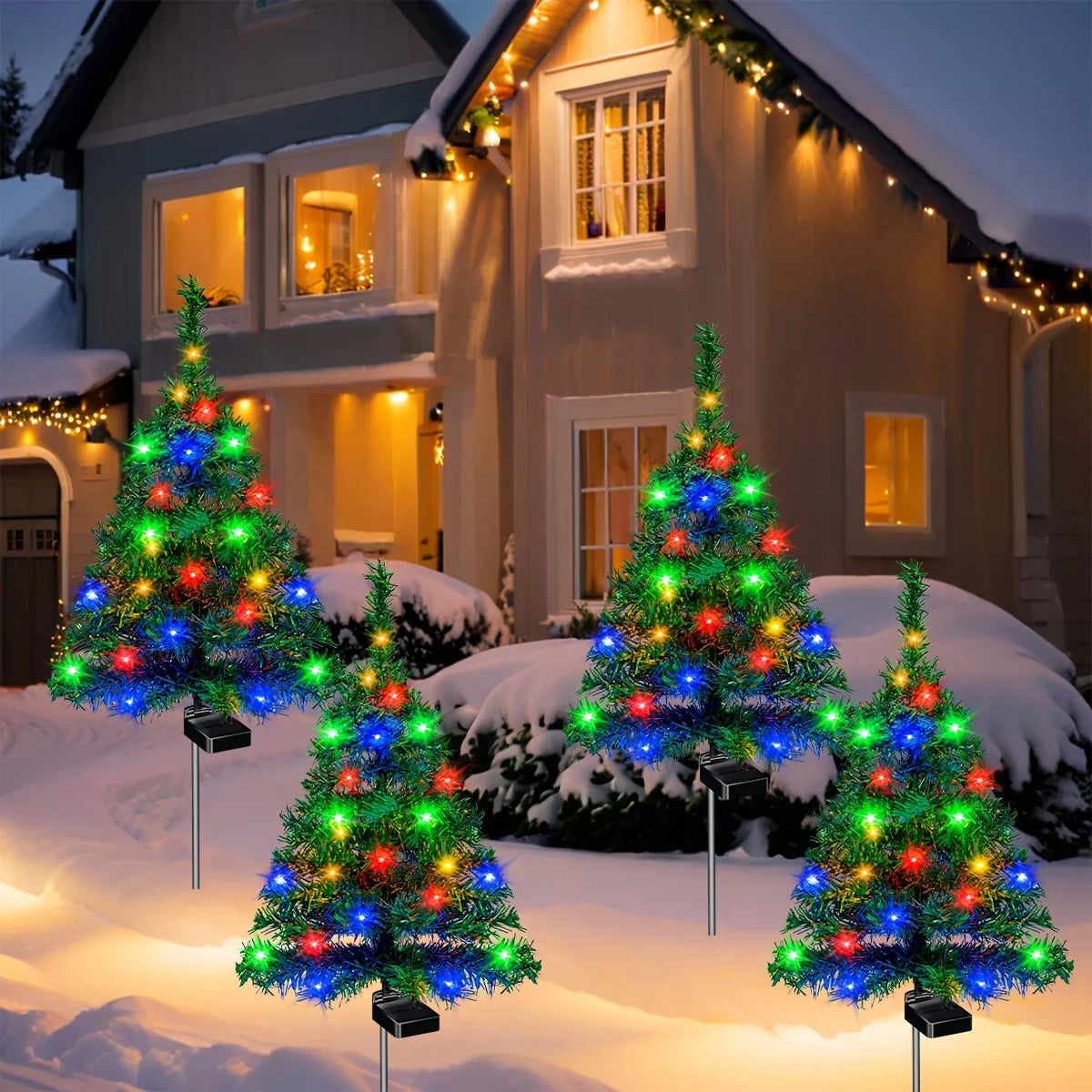Solar Powered Colorful Christmas Tree Lights Outdoor Garden Yard Lawn Decoration Festive String Lamp Holiday Ambient Lighting