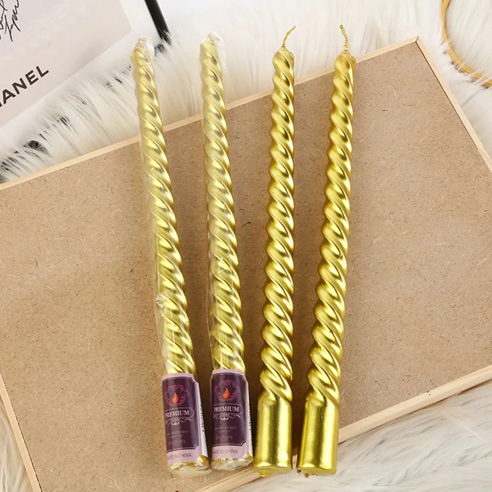 4 Pcs Golden Long Spiral Candles Wax Pillar Home Decor Birthday Party Wedding Anniversary Baby Shower Bridal Spiral Taper