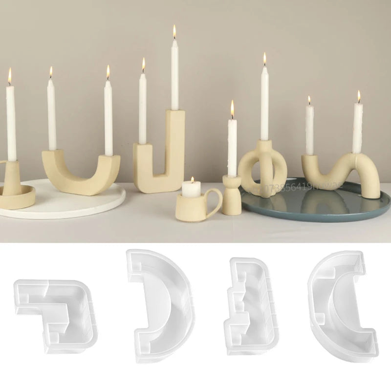 S/M/L/U-Shape Candle Holder Silicone Mold Crystal Mirror Epoxy Resin Mould DIY Cement Gypsum Arched Mould Candlestick Home Decor