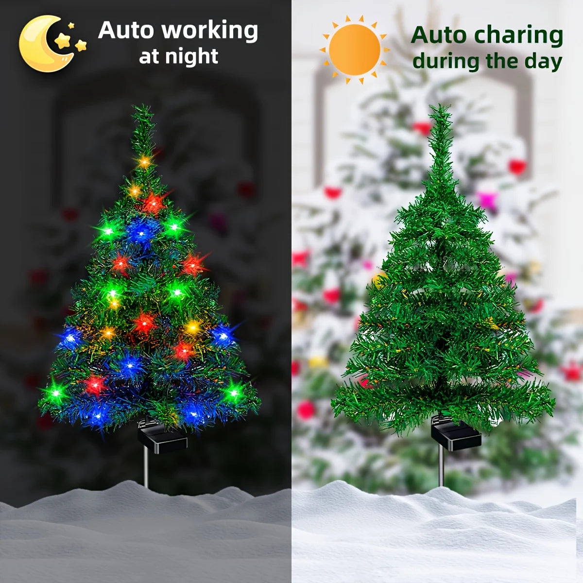 Solar Powered Colorful Christmas Tree Lights Outdoor Garden Yard Lawn Decoration Festive String Lamp Holiday Ambient Lighting