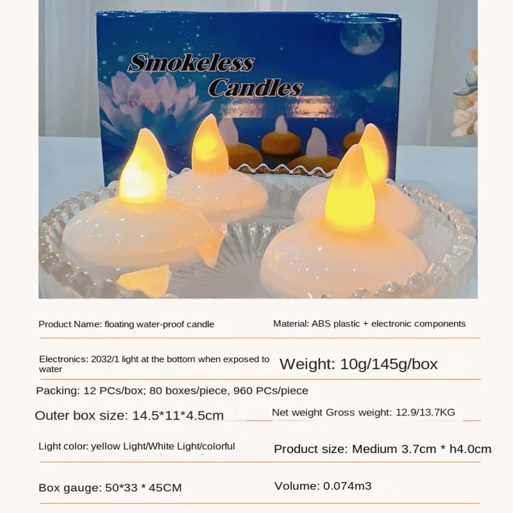 5Pcs Diwali Diya LED Light Floating on Water Electric Candle Lamp Glowing Decor Water Sensor Candles