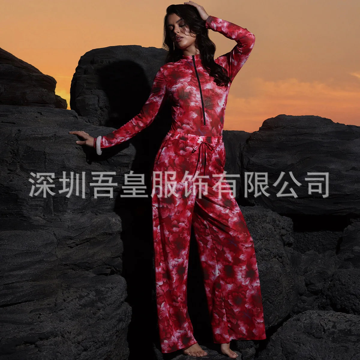 One Piece Swimsuit Women Long Sleeve Swimwear Pants UPF 50+ Quick-Dry Beachwear with Front Zipper New Print Beach Bathing Suit