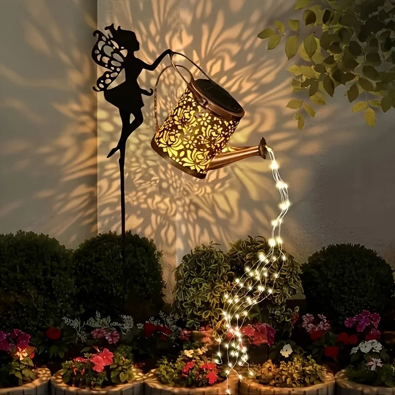 2pcs Solar Watering Can Lights, IP65, Hanging Solar Waterfall Lights, Festival Decorations, Outdoor Holiday Ornaments, Solar Watering Can Lamp with String Lights, Ground Plug Solar Garden Lawn Lights, Perfect for Christmas Gifts