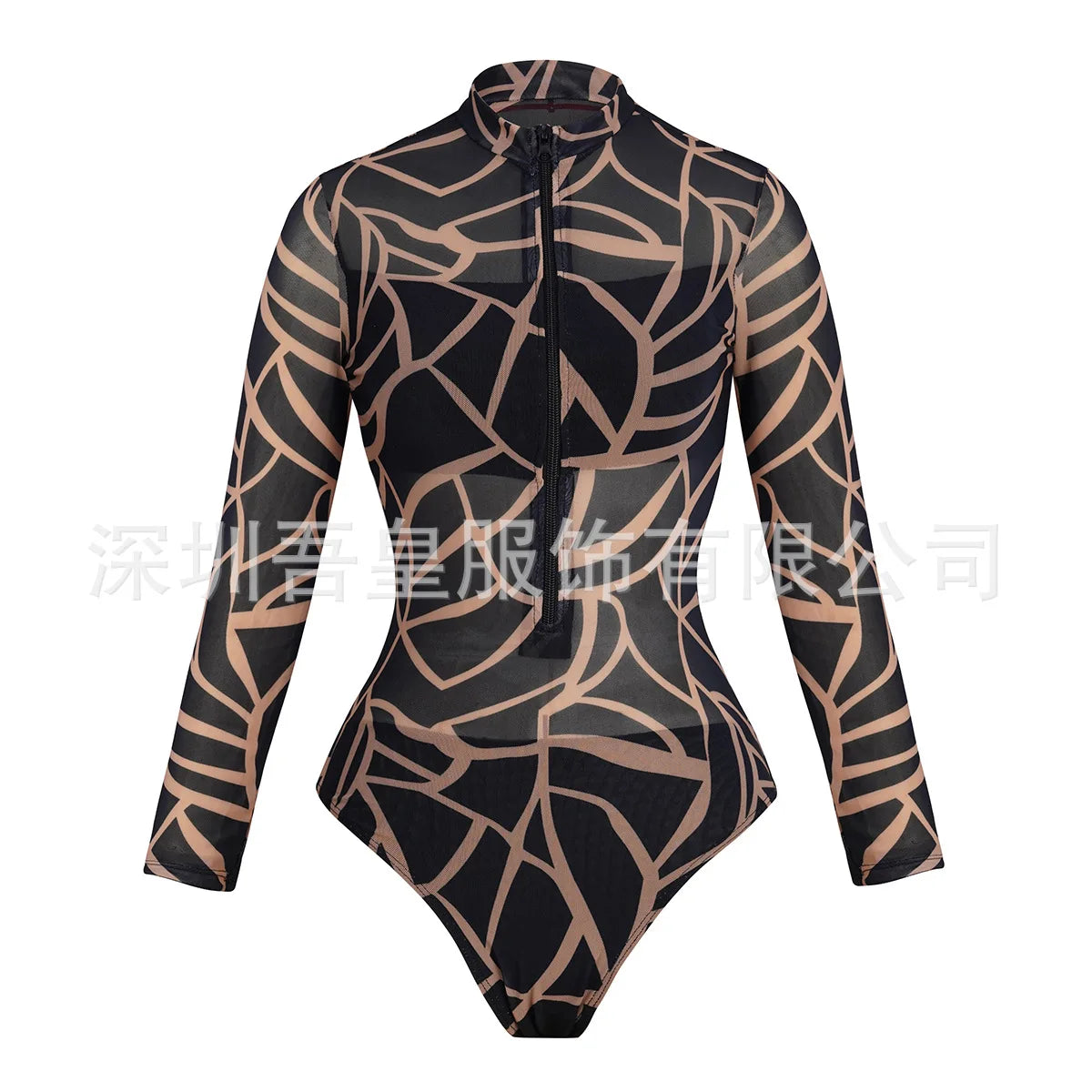 One Piece Swimsuit Women Long Sleeve Swimwear Pants UPF 50+ Quick-Dry Beachwear with Front Zipper New Print Beach Bathing Suit