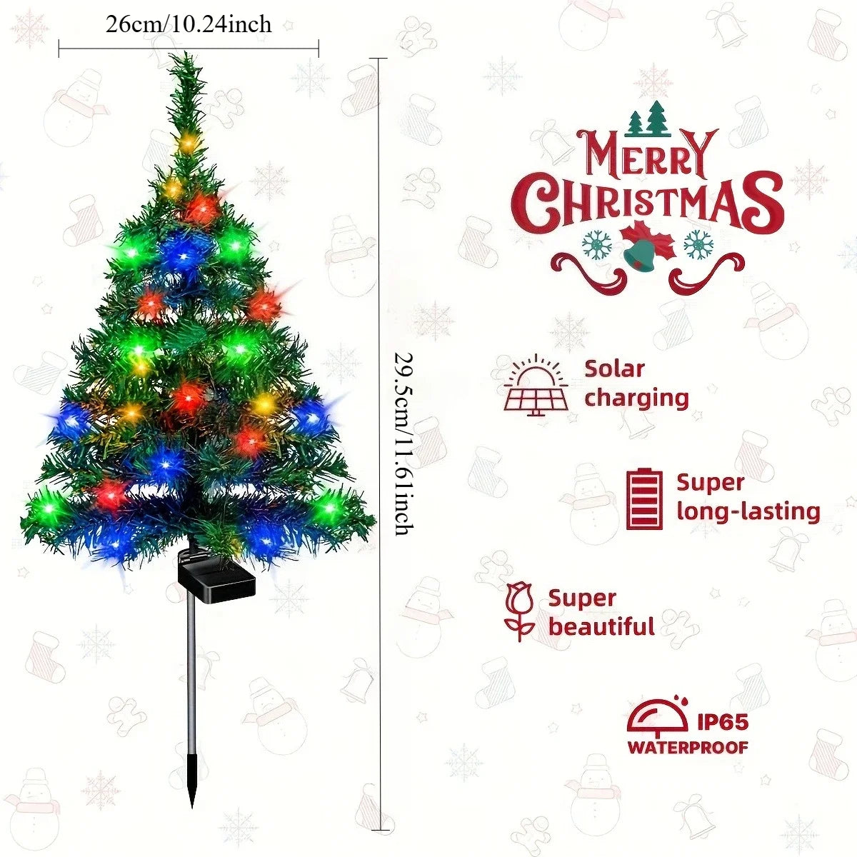Solar Powered Colorful Christmas Tree Lights Outdoor Garden Yard Lawn Decoration Festive String Lamp Holiday Ambient Lighting