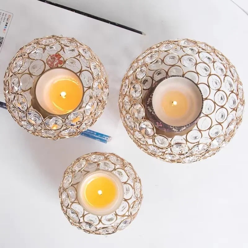 Gold Crystal Candle Holder Table Decorations for Honey Candles Holders Weddings Decoration Tea lights Holder Bases for Candle