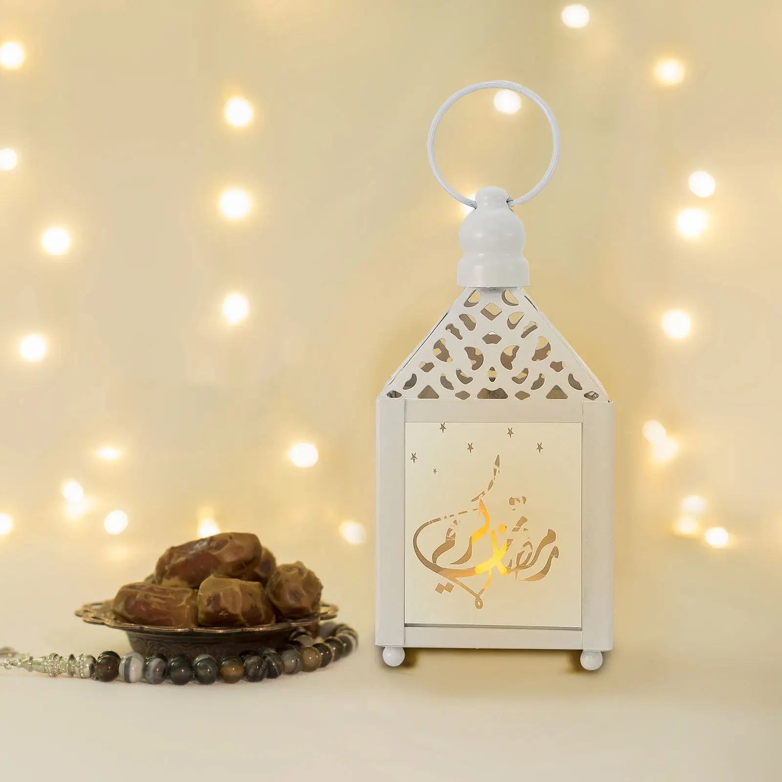 1Pcs Iron Art Eid Lantern Ramadan LED Light Decorative Lamp Hanging Muslim Festival Indoor Outdoor Party Decoration