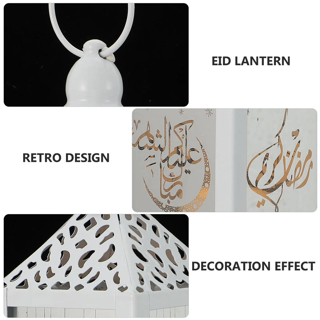 1Pcs Iron Art Eid Lantern Ramadan LED Light Decorative Lamp Hanging Muslim Festival Indoor Outdoor Party Decoration