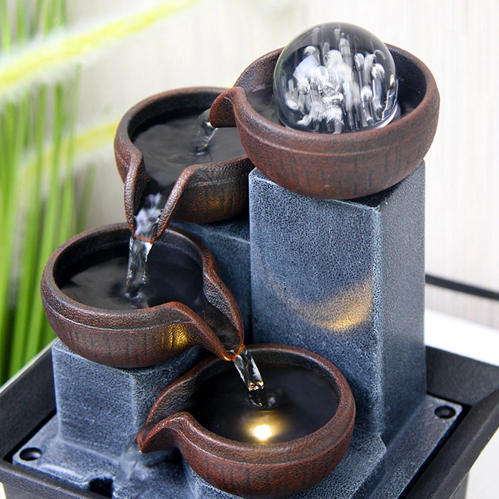 4 Tier Tabletop Water Fountain with Pump Ornament Flowing Water Relaxation Waterfall Fountain for Garden Desk Feng Shui Decor