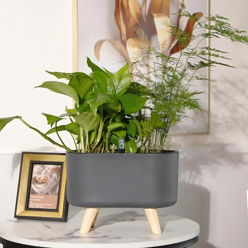 Indoor Plant With Indicator Wooden Leg Flower Containers Anti-slip Breathable Self Watering Pots Lazy Automatic Water Flowerpot