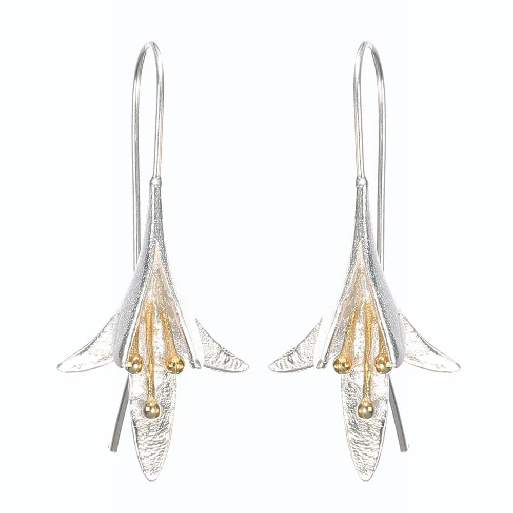 Huitan Creative Two Tone Flower Shaped Women's Earrings Hip Hop Party Anniversary Love Gift Delicate Dangle Earrings for Female