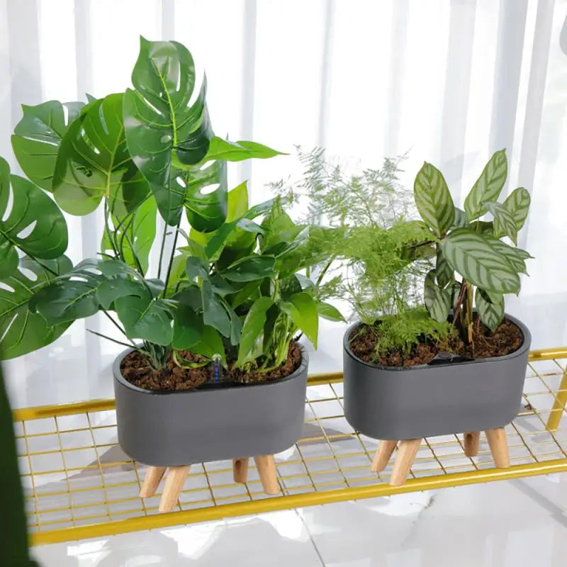 Indoor Plant With Indicator Wooden Leg Flower Containers Anti-slip Breathable Self Watering Pots Lazy Automatic Water Flowerpot