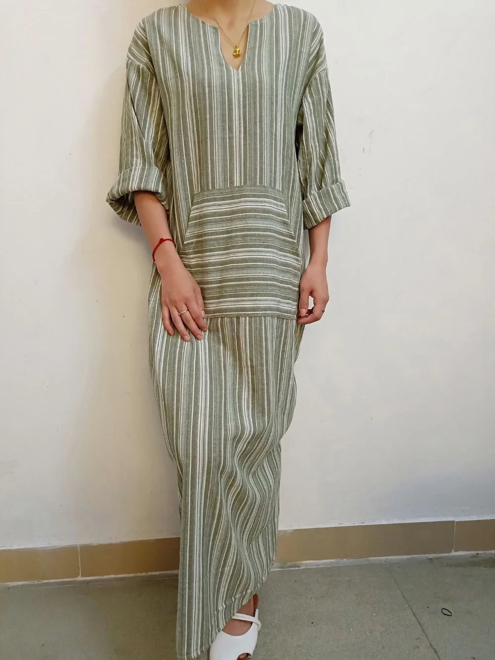 Womens Cotton Linen Dress Big size 5XL large size Kaftan Long Sleeve 2026 Summer Striped Women Large Size Long Maxi Boho Dresses