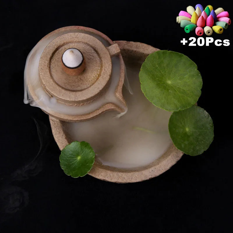 Free 20Pcs Incense cones Creative Home Decor Backflow Stick Incense Burner Ceramic Censer Home Decoration Use In Home Teahouse