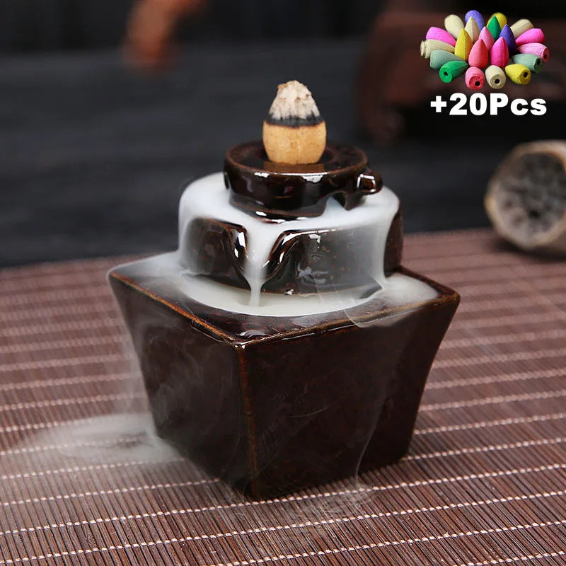 Free 20Pcs Incense cones Creative Home Decor Backflow Stick Incense Burner Ceramic Censer Home Decoration Use In Home Teahouse