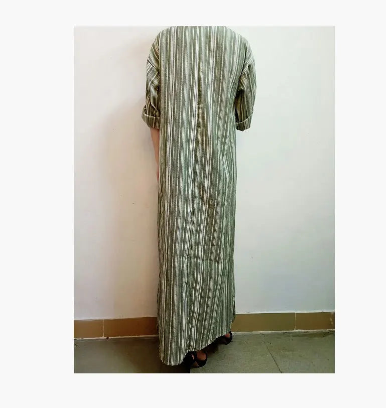 Womens Cotton Linen Dress Big size 5XL large size Kaftan Long Sleeve 2026 Summer Striped Women Large Size Long Maxi Boho Dresses