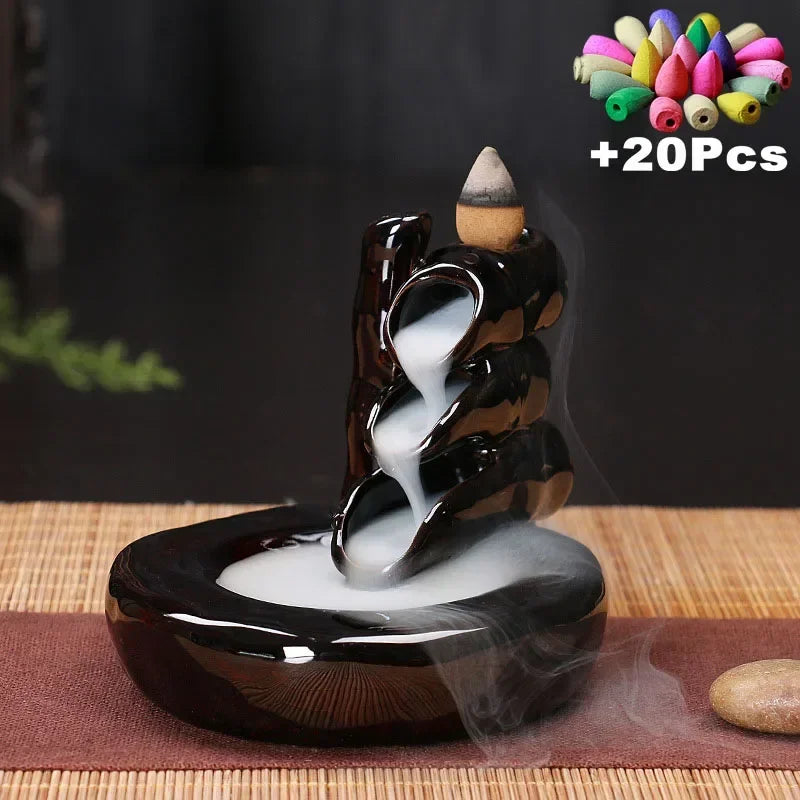 Free 20Pcs Incense cones Creative Home Decor Backflow Stick Incense Burner Ceramic Censer Home Decoration Use In Home Teahouse