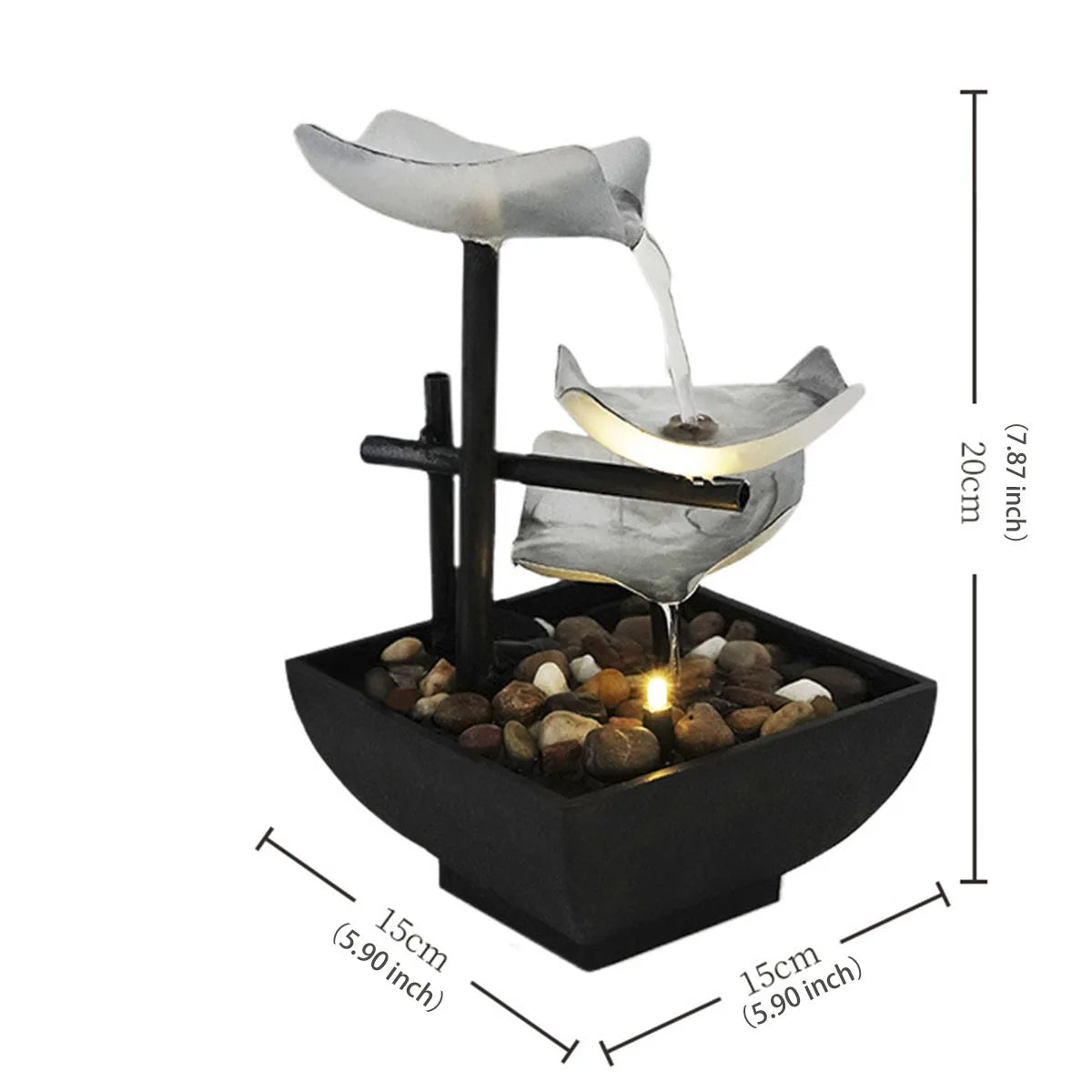 Home decoration Tabletop Water Fountain（plug-EU）Basin  River Rocks Relaxation Office Living Room Bedroom Décor 8.46 inch Tall