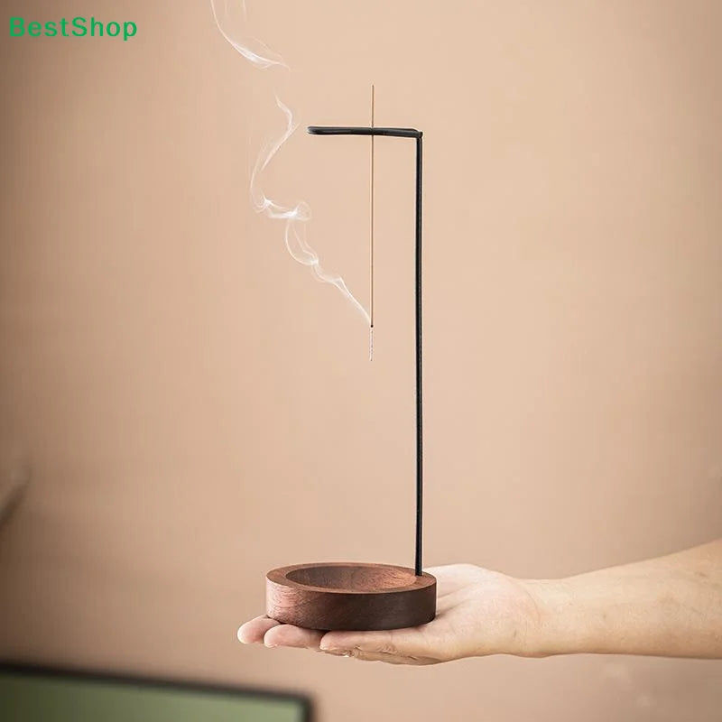 ♥Modern Vertical Incense Burner - Brass Stick Holder with Wooden Ash Catcher for Yoga & Relaxation