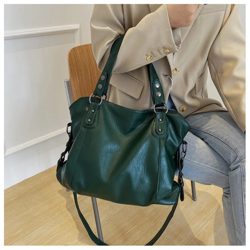 Big Black Shoulder Bags for Women Large Hobo Shopper Bag Solid Color Quality Soft Leather Crossbody Handbag Lady Travel Tote Bag