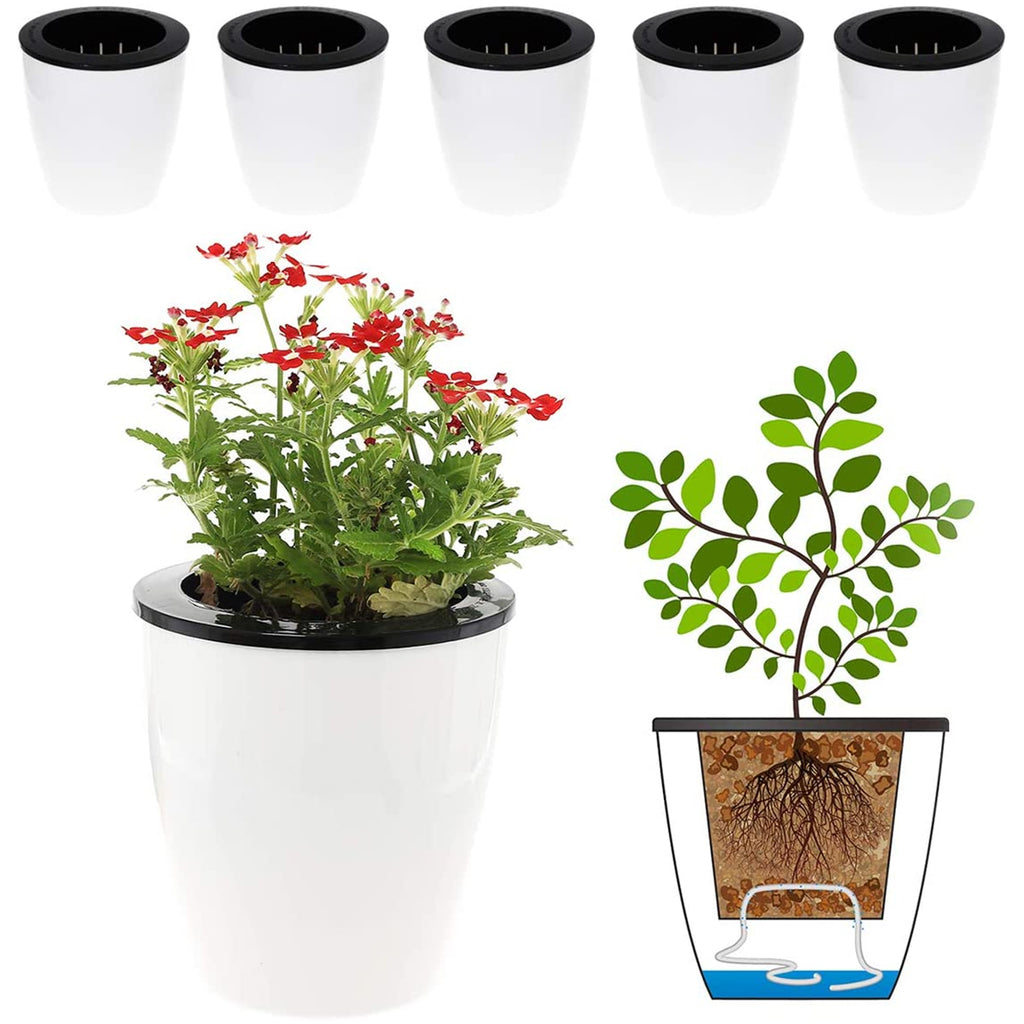 6Pcs Self Watering Pots With Cotton Rope for Indoor Plants 4.7 Inch Self Watering Flower Pot Decorative Garden PP Planter