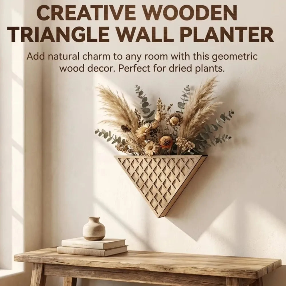 Plant Holder Modern Wooden Triangle Wall Planter Minimalist Decorative Geometric Flower Pot Handmade Succulent Pot Indoor