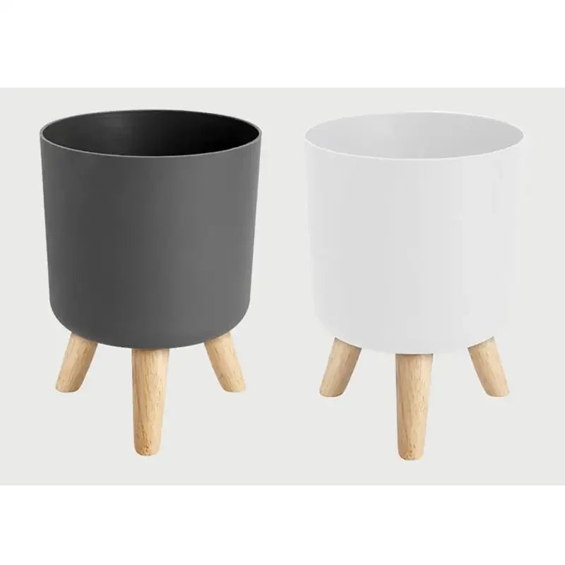 Flower Pot With Wood Holder Plant Stand Display Rack Planter For Indoor Desktop Living Room Decoration Floor-standing Flower Pot