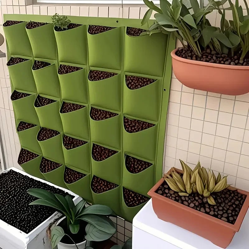 18-Pocket Vertical Garden Planter, Wall-Mounted Bag for Balcony/Patio. Grow herbs & vegetables indoors/outdoors. Space-saving.