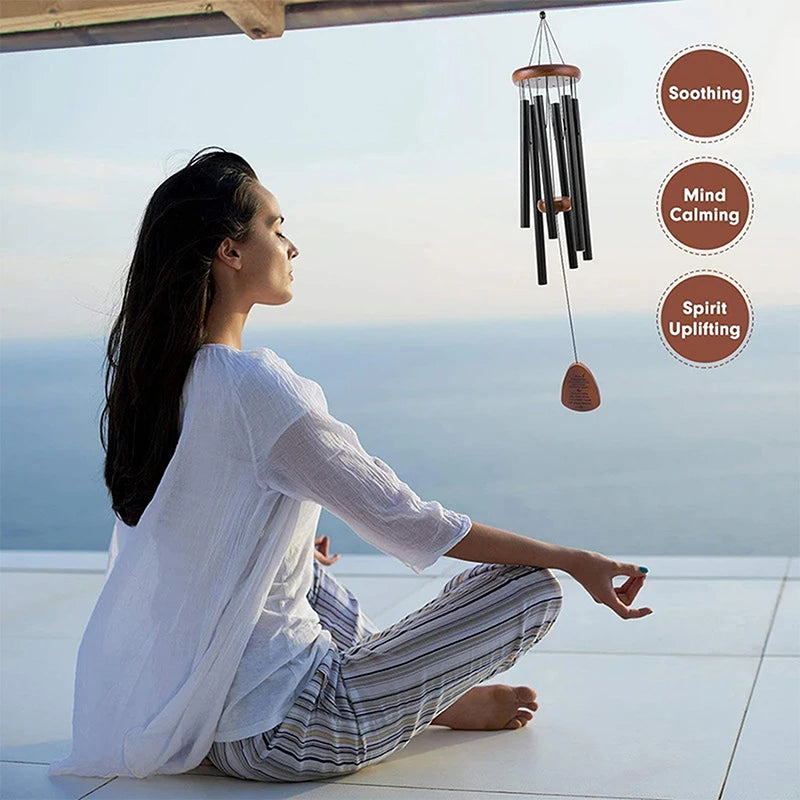Gift of Tranquility 26 Inch Classic Wind Chime with Wooden Tag Aluminum Pipe for Gentle Tone Ideal Patio Balcony Decoration Gift