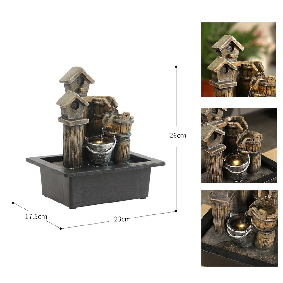 Mini Zen Desktop Fountain - LED Waterfall for Office Desk, Feng Shui Decor & Meditation Relaxation