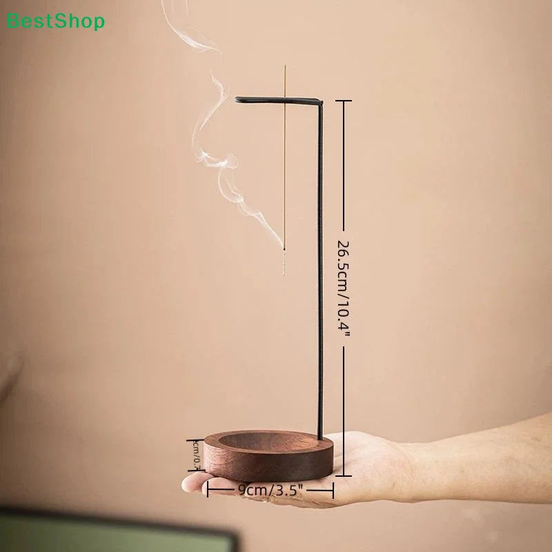 ♥Modern Vertical Incense Burner - Brass Stick Holder with Wooden Ash Catcher for Yoga & Relaxation