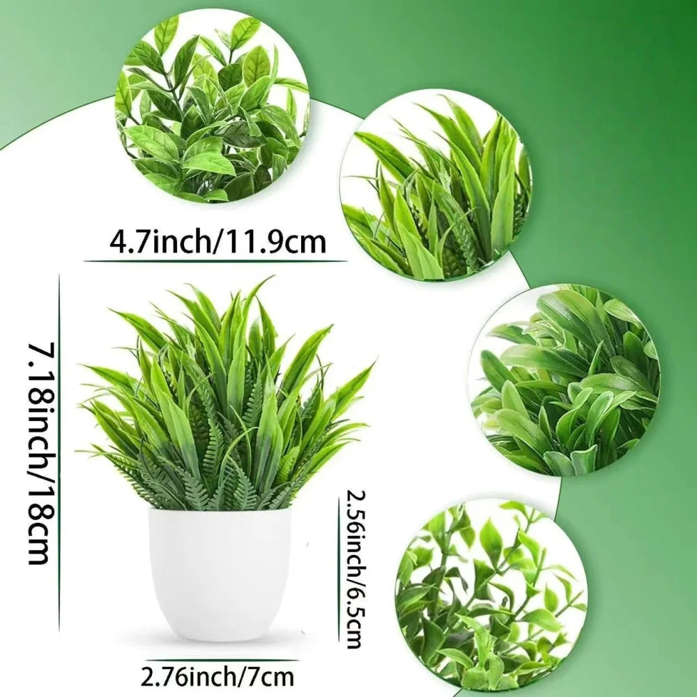 4pcs/set Mini Artificial Plants Potted Indoor Outdoor Decor Green Bonsai for Home Garden Office Living Room Decoration Ornament