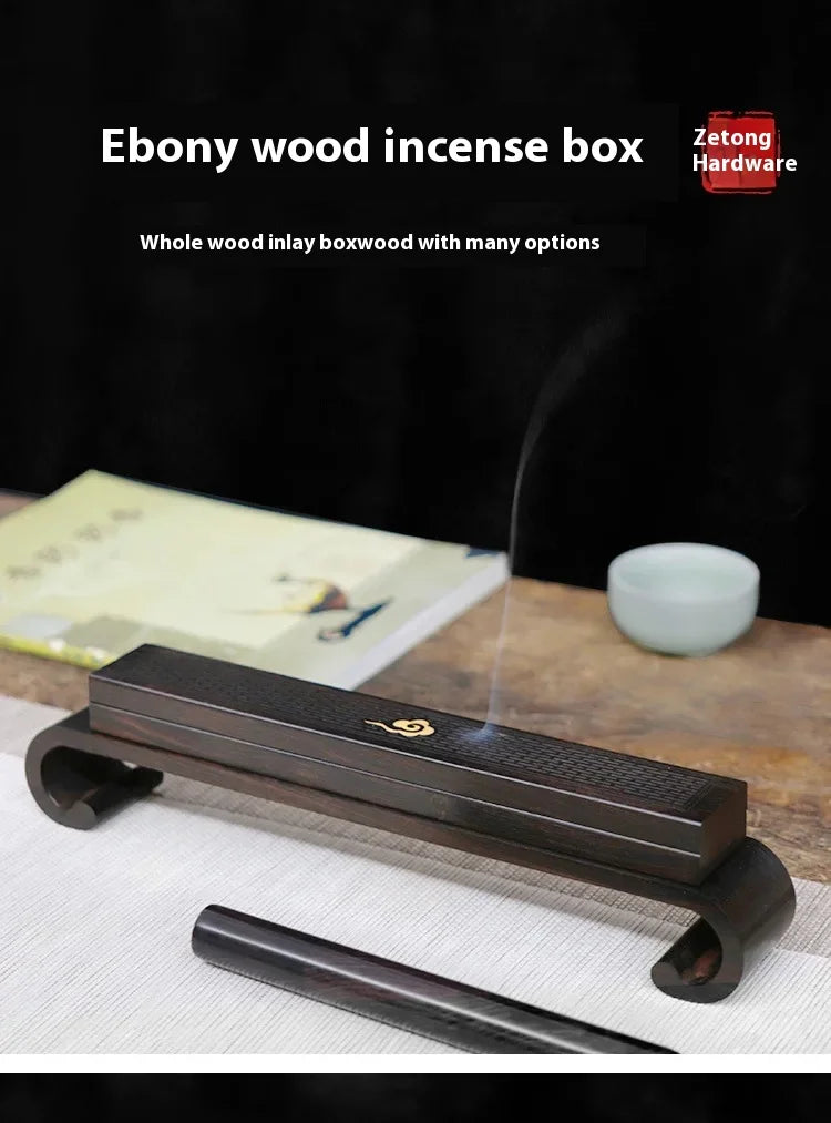 Portable Incense Burner Stick Holder Antique Ebony Sandalwood Hollowed Out Line Incense Box Buddhist Bedroom Yoga Incense Burn