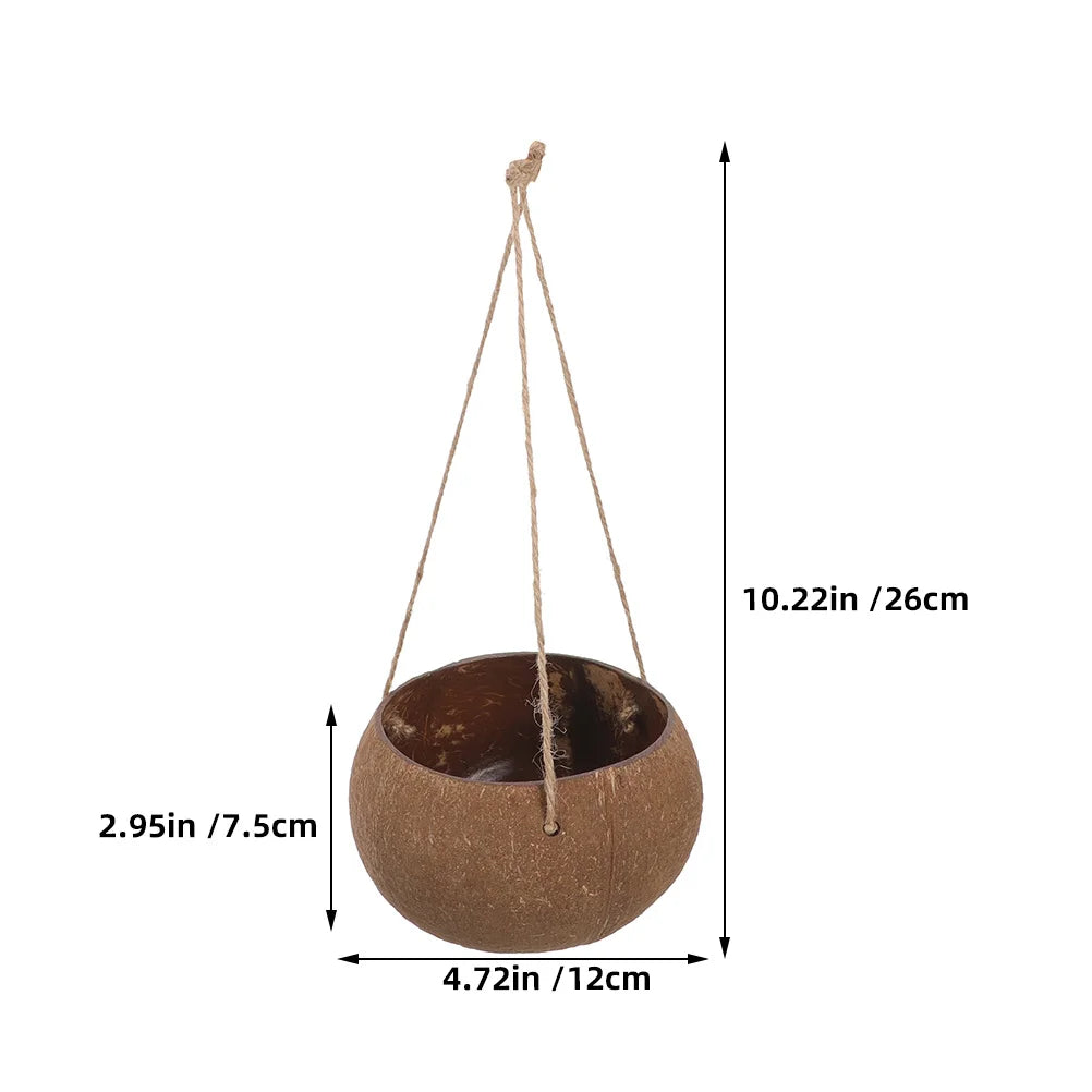Hanging Coconut Shell Planter Indoor Plants Balcony Flower Pot Home Decor Multifunctional Versatile Sturdy Rope Design