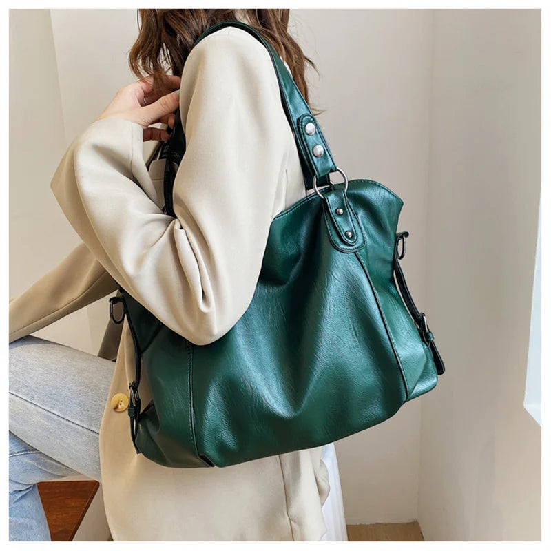 Big Black Shoulder Bags for Women Large Hobo Shopper Bag Solid Color Quality Soft Leather Crossbody Handbag Lady Travel Tote Bag