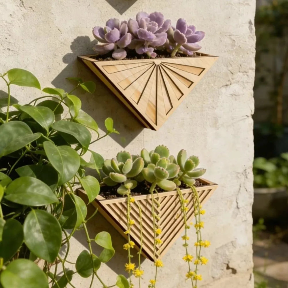 Plant Holder Modern Wooden Triangle Wall Planter Minimalist Decorative Geometric Flower Pot Handmade Succulent Pot Indoor