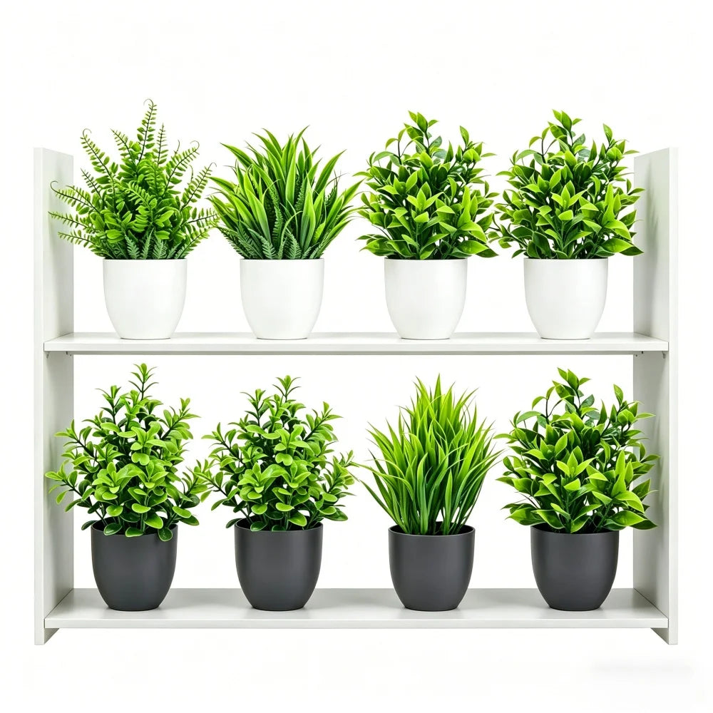 4pcs/set Mini Artificial Plants Potted Indoor Outdoor Decor Green Bonsai for Home Garden Office Living Room Decoration Ornament