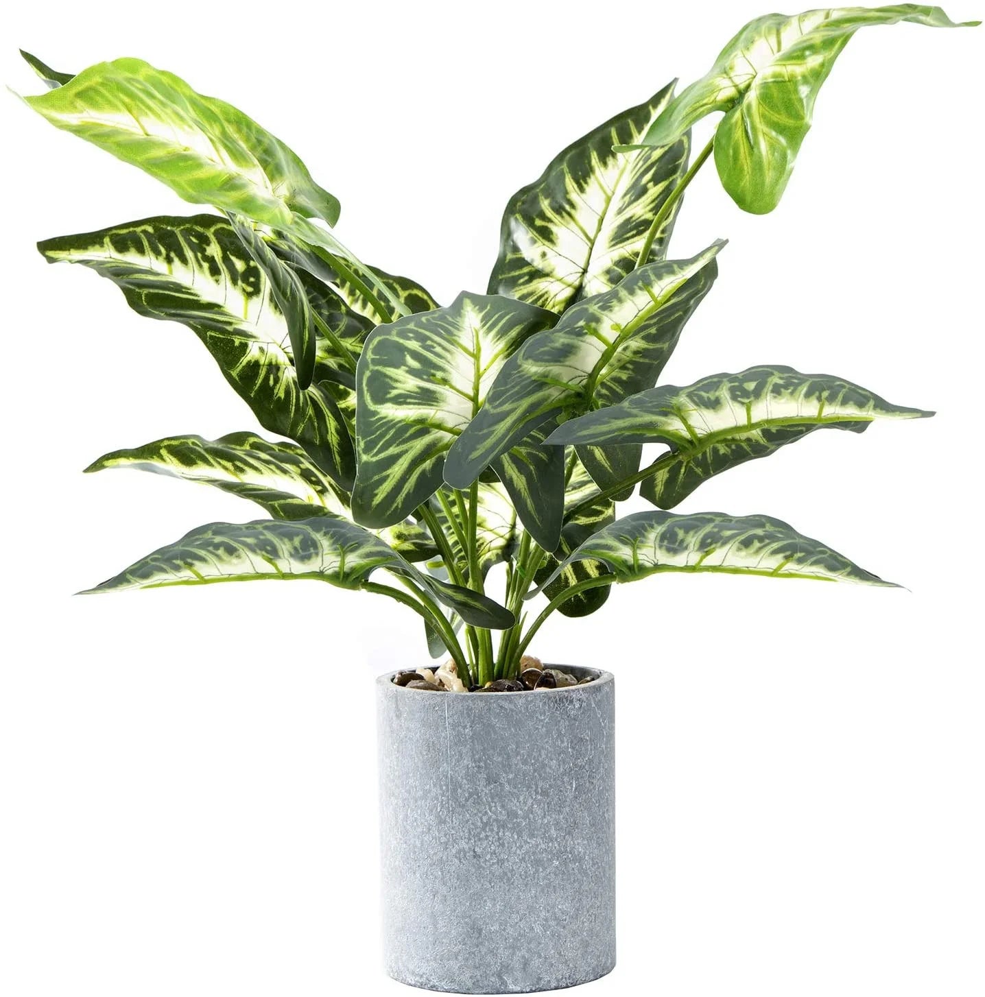 15" Artificial Potted Green Leaf Plants in Pot for Indoor, Home,Living Room,Office,Tabletop,Desk (Taro Leaf)