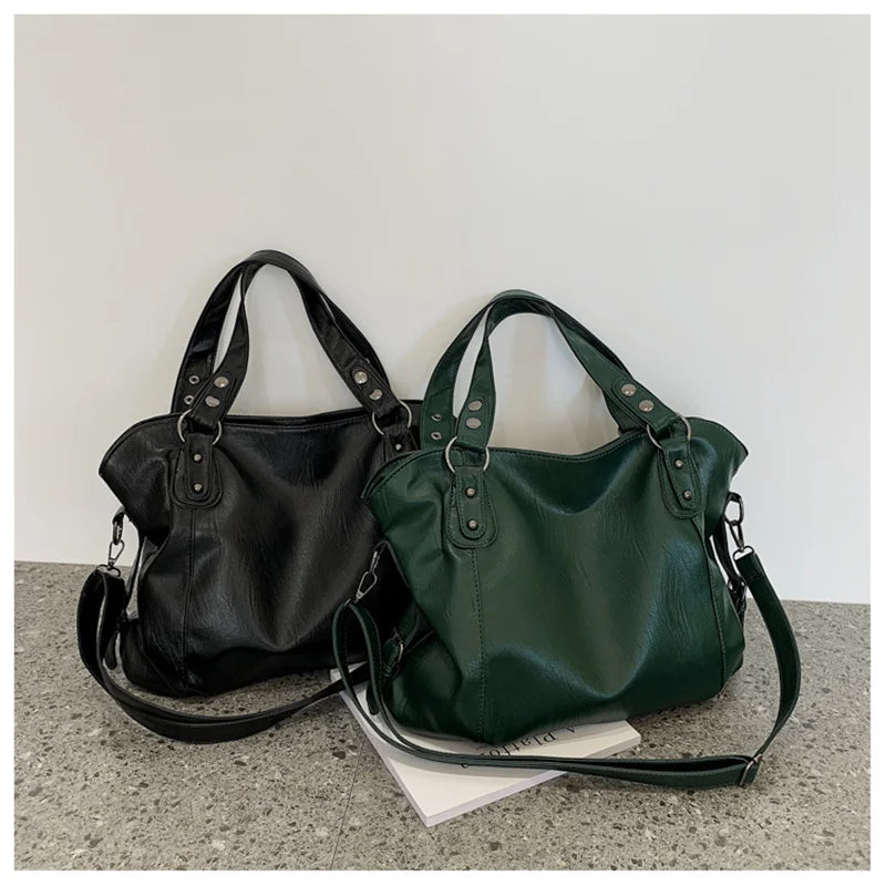 Big Black Shoulder Bags for Women Large Hobo Shopper Bag Solid Color Quality Soft Leather Crossbody Handbag Lady Travel Tote Bag