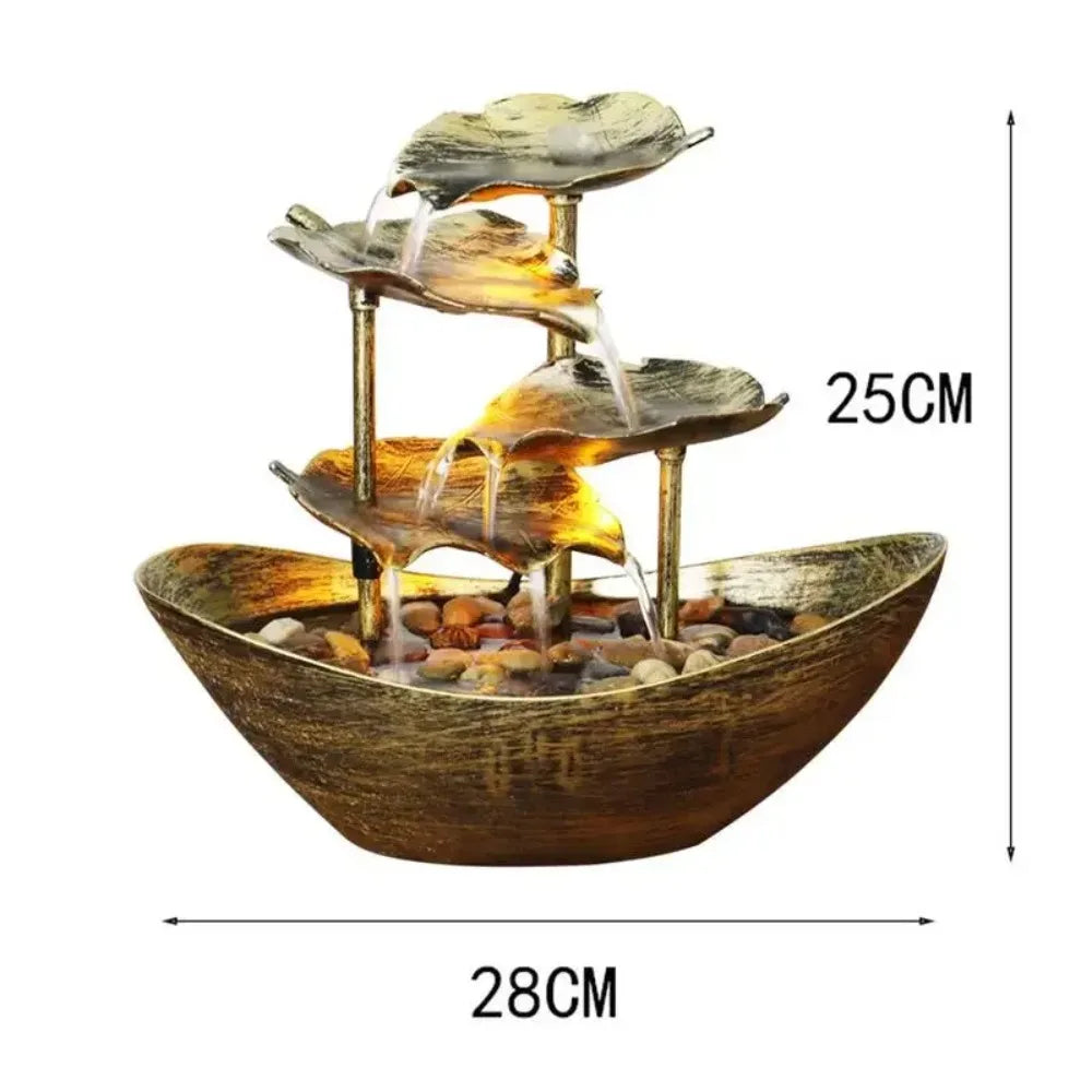 Tabletop Fountain Waterfall Fountain for Indoor Decor Water Over Sailing Lotus Leaf Electric Pump Soothing Calming and Relaxing