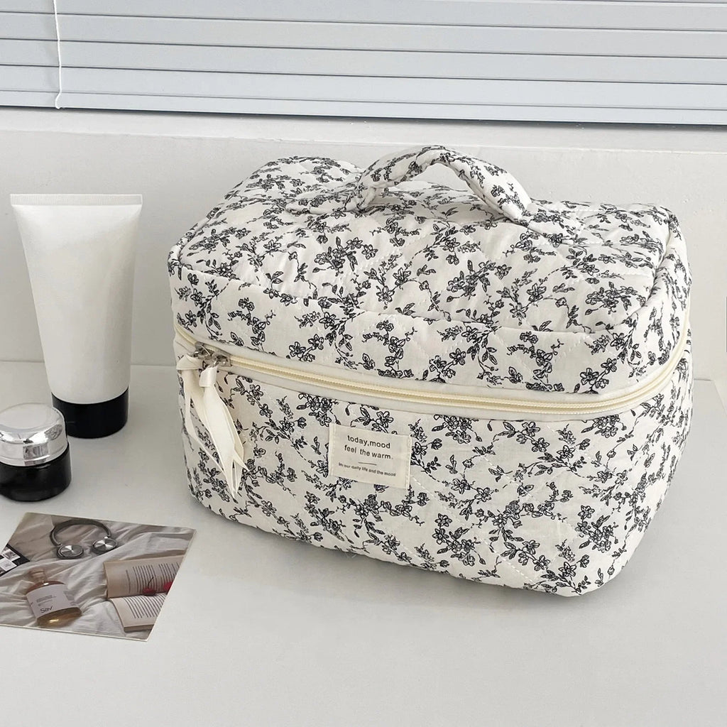 Fashion Ins Black Flower Women Quilting Bags Handbag Travel Organizer Cosmetic Makeup Storage Pouch Portable Zipper Tote Bag