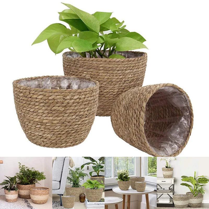 Seagrass Basket Planters Rattan Flower Basket Indoor Outdoor Plant Containers Home Decoration Flower Handmade Basket