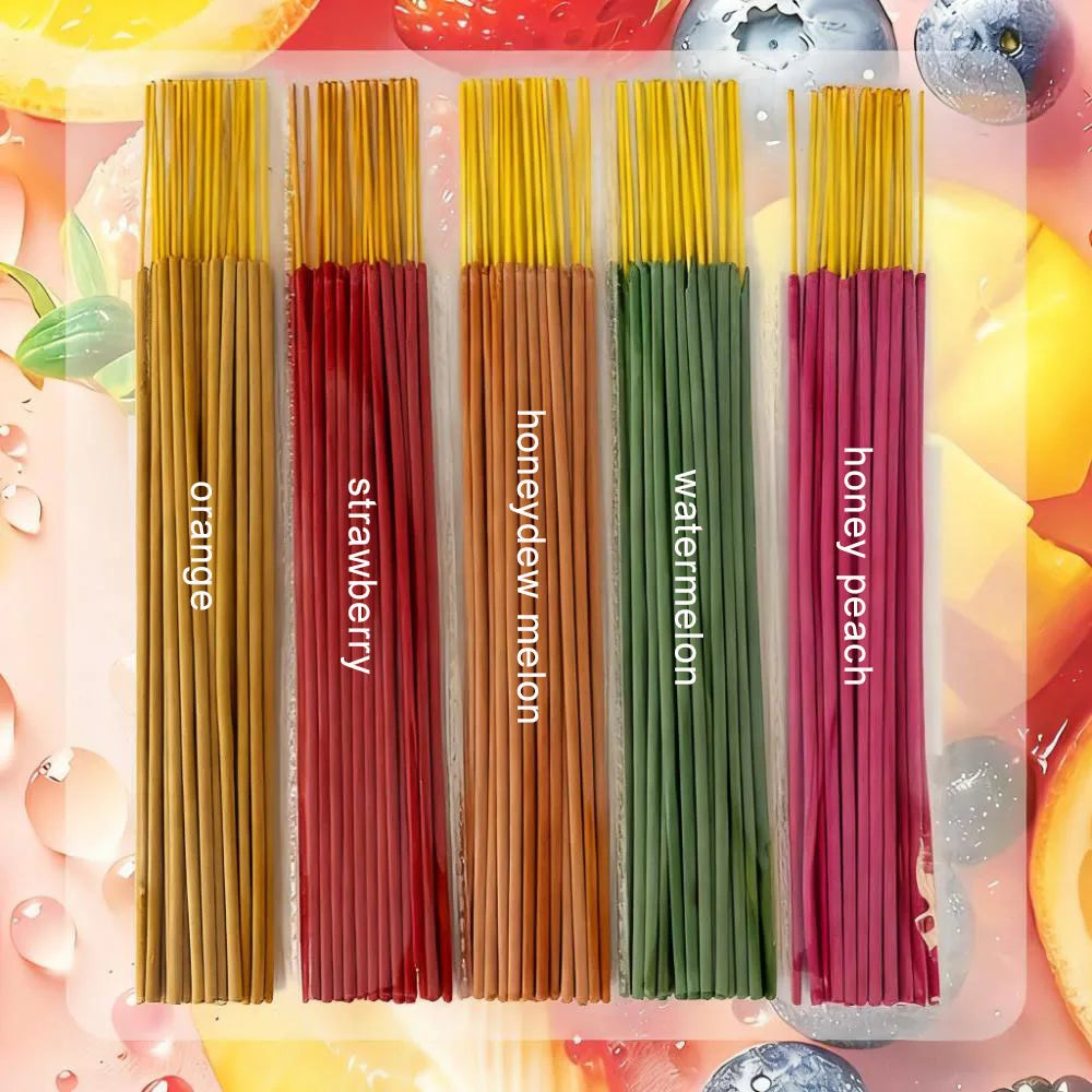 150 High-Quality Handmade Fruit-Flavored Incense Sticks, Strawberry, Peach, Watermelon, Cantaloupe, Orange, Grapefruit, with a Burning Time of up to 45 to 60 Minutes Suitable for Courtyards, Meditation, Fitness, Yoga, Hotels,