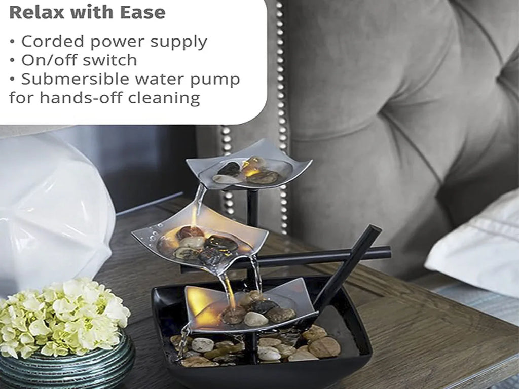 Home decoration Tabletop Water Fountain（plug-EU）Basin  River Rocks Relaxation Office Living Room Bedroom Décor 8.46 inch Tall