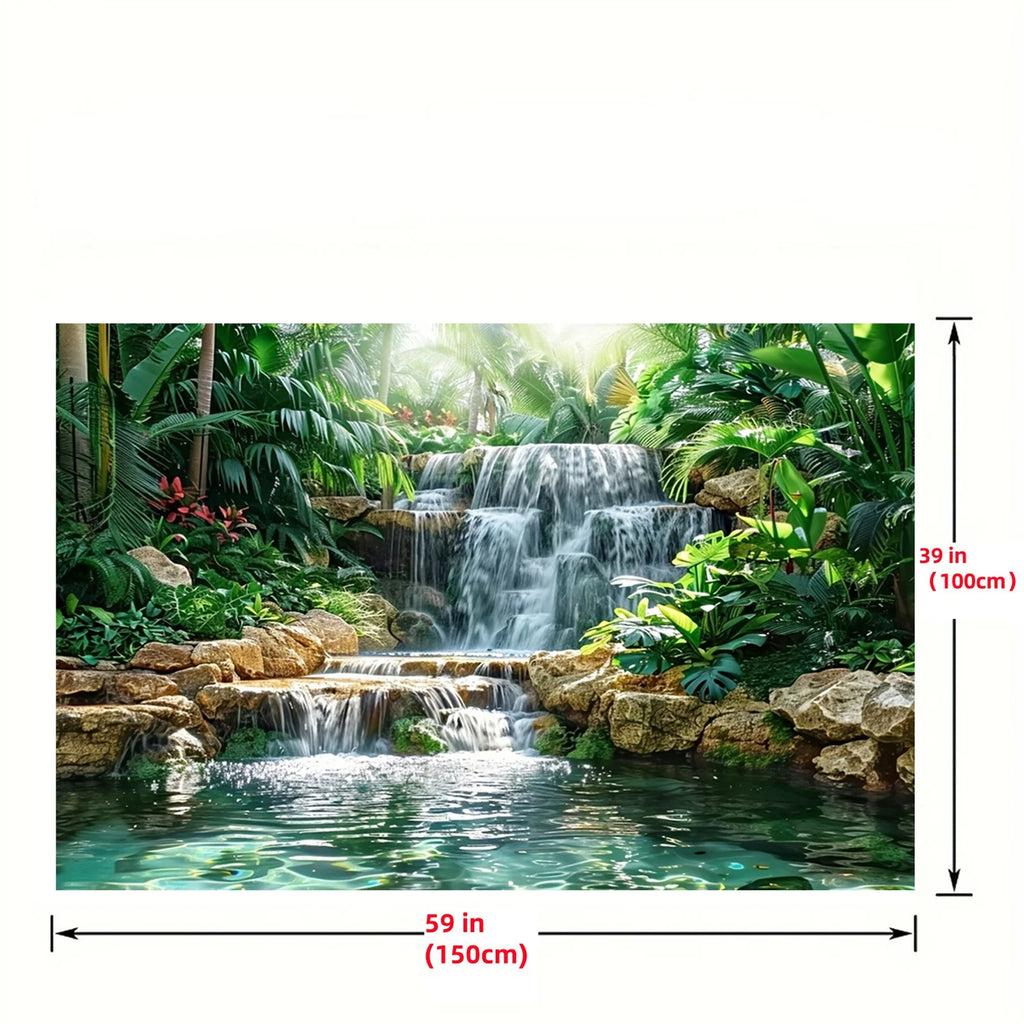 Waterfall Garden background Polyester banner, general purpose and trailing party wall decoration - forest and river scene