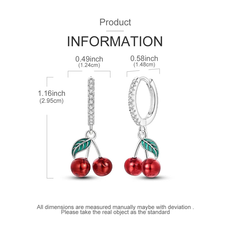925 Sterling Silver Sweet Cherry Hoop Earrings Sparkling CZ Zircon Earrings For Women Fine Birthday Anniversary Jewelry Gifts