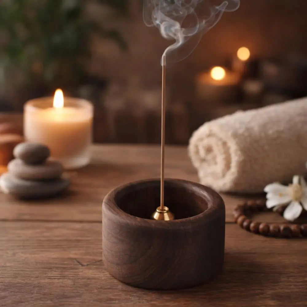 Creative Retro Wooden Incense Holder Round Sturdy Incense Stick Burner Handmade Incense Base Meditation